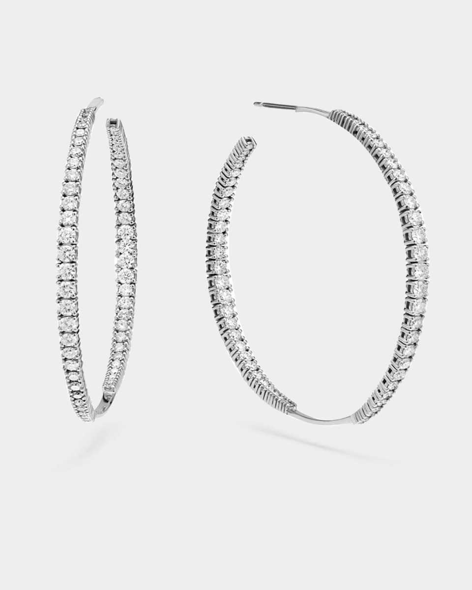 Graduating Diamond Inside-Out Hoop Earrings, White Gold
